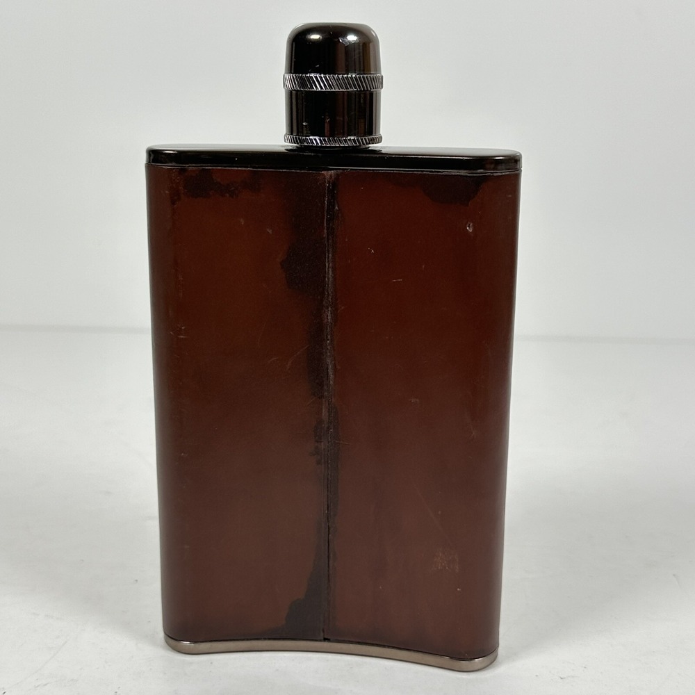 Pocket Hip Flask 'Equestrian' Made In England 8oz Brown Leather Fast Shipping - Picture 2 of 5
